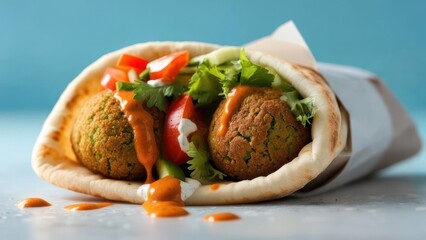 Enjoy delicious falafel pita with fresh vegetables and flavorful sauce for a healthy and satisfying meal anytime