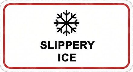 Slippery ice warning sign caution winter hazard snowflake symbol safety alert cold danger frost risk area