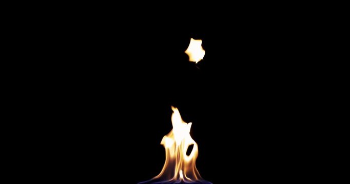 Small torch fire - small camp fire - fire and flames - isolated on black background
