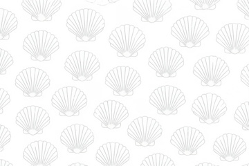 White scallop shell seamless vector pattern transparent background