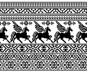 Animal pattern in geometric shapes in black and white tones, seamless horizontally.
