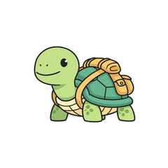 Fototapeta premium Cute Cartoon Turtle with Backpack Ready for Adventure.