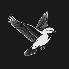 Obraz premium Elegant Black and White Bird in Flight on a Dark Background.