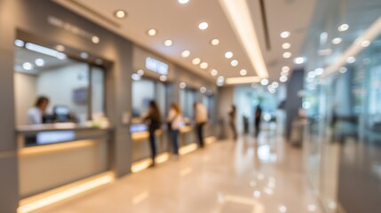 Fototapeta premium Blurred view of a bank lobby people waiting