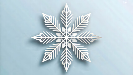 White paper snowflake decoration on blue winter background