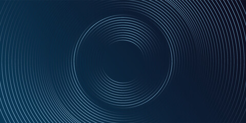Abstract blue glowing geometric lines on dark blue background. Modern shiny blue circle lines pattern. Futuristic technology concept. Suit for cover, poster, banner, header, website.