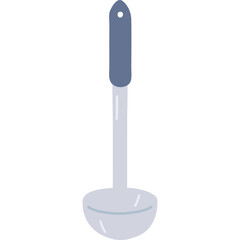 A simple cartoon ladle with a blue gray handle and silver bowl on a transparent white background isolated vector illustration