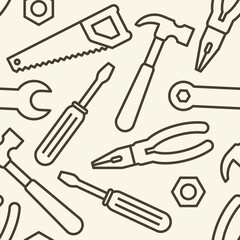 Tools seamless pattern. Hammer, saw, screwdriver, pliers and wrench.