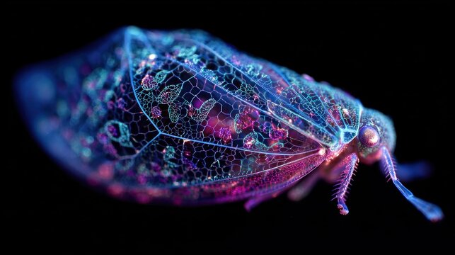 Glowing insect wings closeup