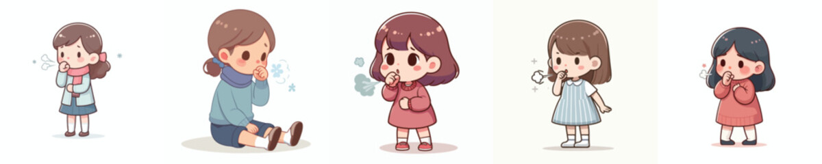 vector of a little girl coughing