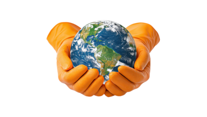Hands in Gloves Holding Planet Earth: Symbol of Environmental Protection