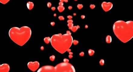 Obraz premium Floating Red Hearts on Black Background - A Symbol of Love and Affection.