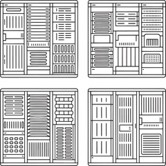 Set of Server Racks Outline vector illustration isolated On Transparent Background