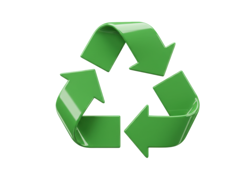Isolated green recycling symbol pointing in a circle, representing ecological sustainability