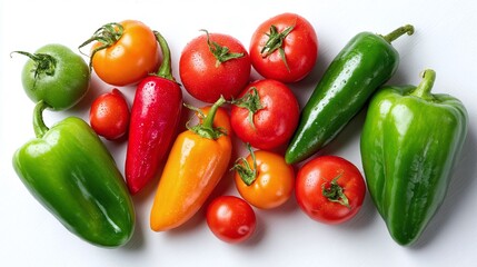 Freshly picked tomatoes and peppers in vibrant colors, ready for a tasty meal. An assortment of fresh produce, a vibrant and healthy choice.
