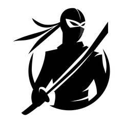Ninja Warrior Silhouette with Katana Emblem