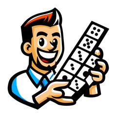 Smiling Man Presenting Domino Game Tiles