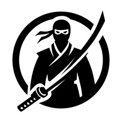 Stealthy Ninja Warrior with Katana in Circular Emblem