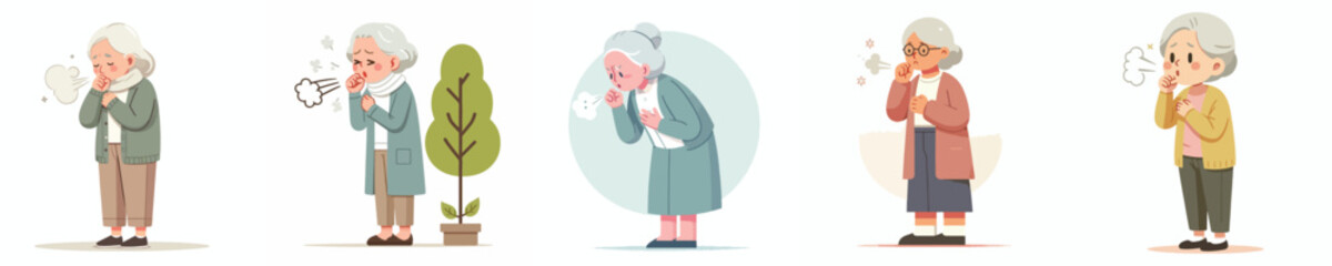 vector of a grandmother coughing