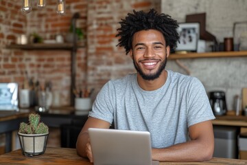 Portrait of smiling african american man using digital tablet in cafe