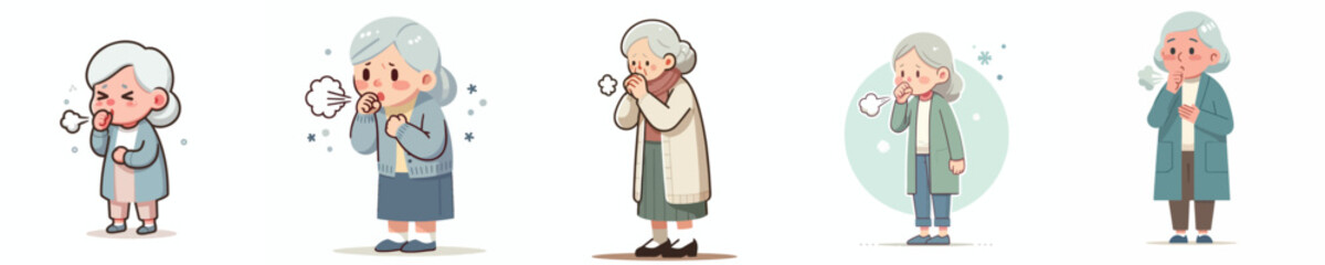 vector of a grandmother coughing