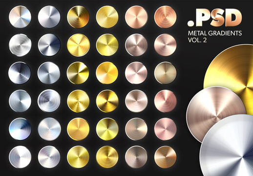 One layer metal gradient layer styles for silver, copper and gold