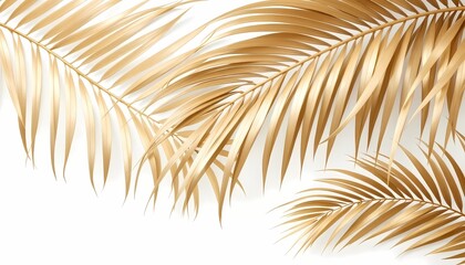 Golden Palm Leaves Against White Background