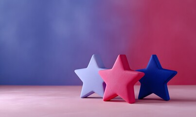  stars in fleet style position, on a smooth surface isolated on a smooth limbo background, hot pink, indigo and cobalt blue colr accents
