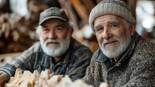 A pair of men sitting side by side, perhaps discussing something or just enjoying each other's company