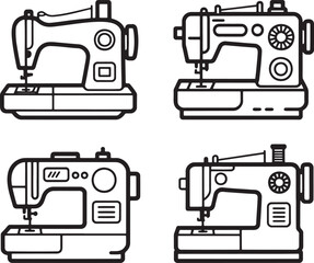 Fototapeta premium Set of Sewing machine Outline vector illustration isolated On Transparent Background