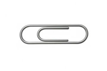 Metal paper clip, an essential office supply, organizing documents and papers. Features a transparent background