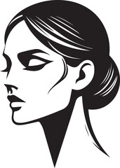 Modern woman face 2025, minimalist haircut, sleek fashion style, clean black vector portrait