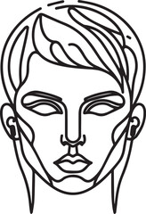 2025 minimalist portrait face with short hair and earphones, neutral emotion, sleek vector line style