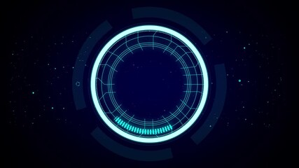 Blue futuristic HUD circle interface. Abstract digital data dashboard with glowing rings and sci-fi technology design for innovation, analytics, and business visualization background. - Powered by Adobe