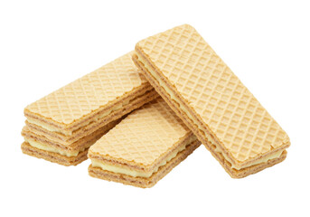 Isolated wafers with cream filling, stacked in pile, delicious and crispy dessert treat
