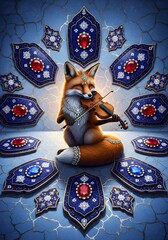 Regal Fox Plays Violin Surrounded By Ornate Jeweled