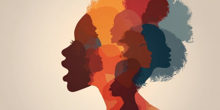 Antiracism: Woman Silhouette Profile with Group of African American Women - Racial Equality and Communication Concept
