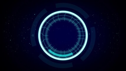 Automation technology concept. Futuristic HUD digital interface with glowing blue circular data visualization symbolizing process optimization, AI, and business efficiency. - Powered by Adobe