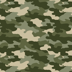 Fototapeta premium Camouflage Seamless Pattern. Army Green. 4th of July, USA Independence day, Americana Backdrop. Vector Template For Fabric, Textile, Wallpaper, Wrapping Paper