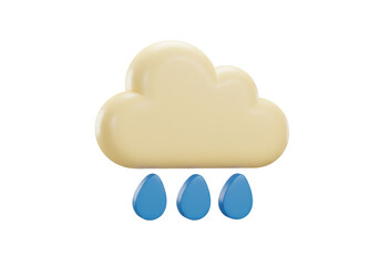 Isolated forecast of a rainy day with cloud and raindrops, 3d rendering weather icon