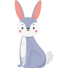 Cute Little Gray Bunny Rabbit Sitting Still with Pink Inner Ears and Puffy White Tail Against White Background
