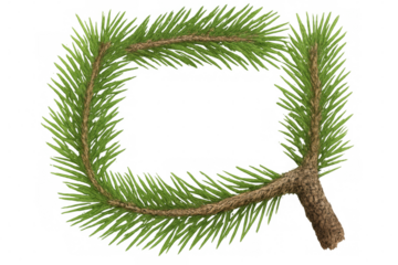 Letter q made from evergreen pine branch with needles, illustrating a natural christmas holiday alphabet font