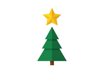 Fototapeta premium Simple geometric Christmas tree with star on top for New Year 