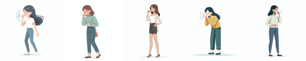 vector of a woman coughing