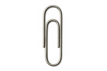 Silver metal paperclip. Fastening document with office stationery isolated on a transparent alpha background