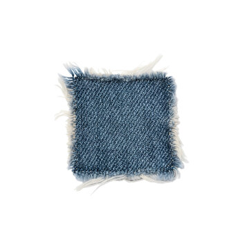 Frayed blue denim fabric patch swatch