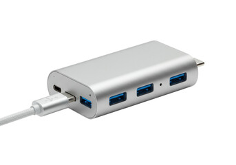 Isolated USB-C adapter hub with USB ports for connecting multiple devices to a computer port