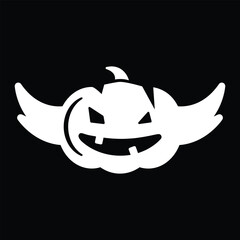 Flying jack-o�-lantern pumpkin outline on black background