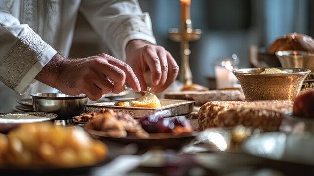 Person Preparing Pre-Fast Meal for Yom Kippur