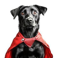 PNG file A heroic black dog wearing a red cape, ready to save the day on transparent background PNG